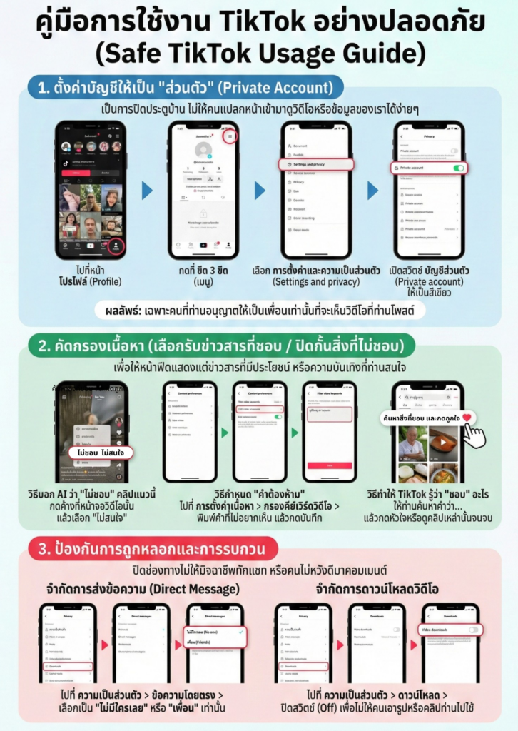 ตั้งค่าการใช้งาน TikTok อย่างปลอดภัยและติดตามสิ่งที่ชอบ