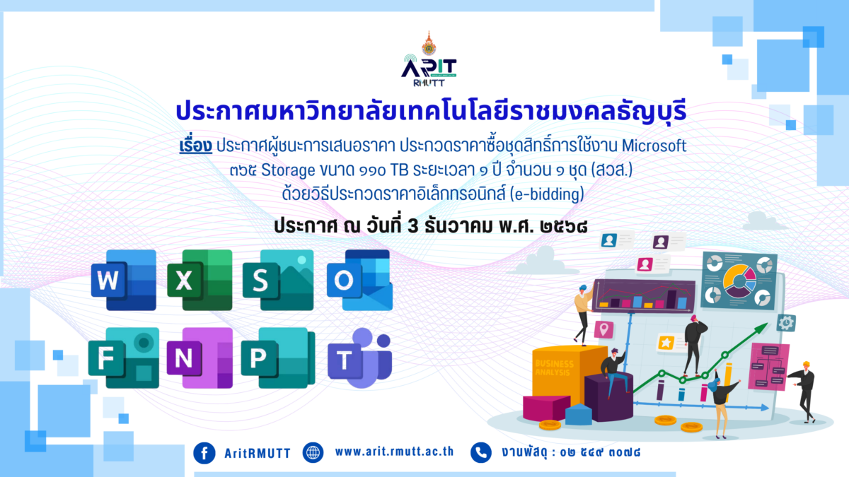 ประกาศ ประกาศผู้ชนะการเสนอราคา ประกวดราคาซื้อชุดสิทธิ์การใช้งาน Microsoft ๓๖๕ Storage ขนาด ๑๑๐ TB ระยะเวลา ๑ ปี จำนวน ๑ ชุด (สวส.) ด้วยวิธีประกวดราคาอิเล็กทรอนิกส์ (e-bidding)