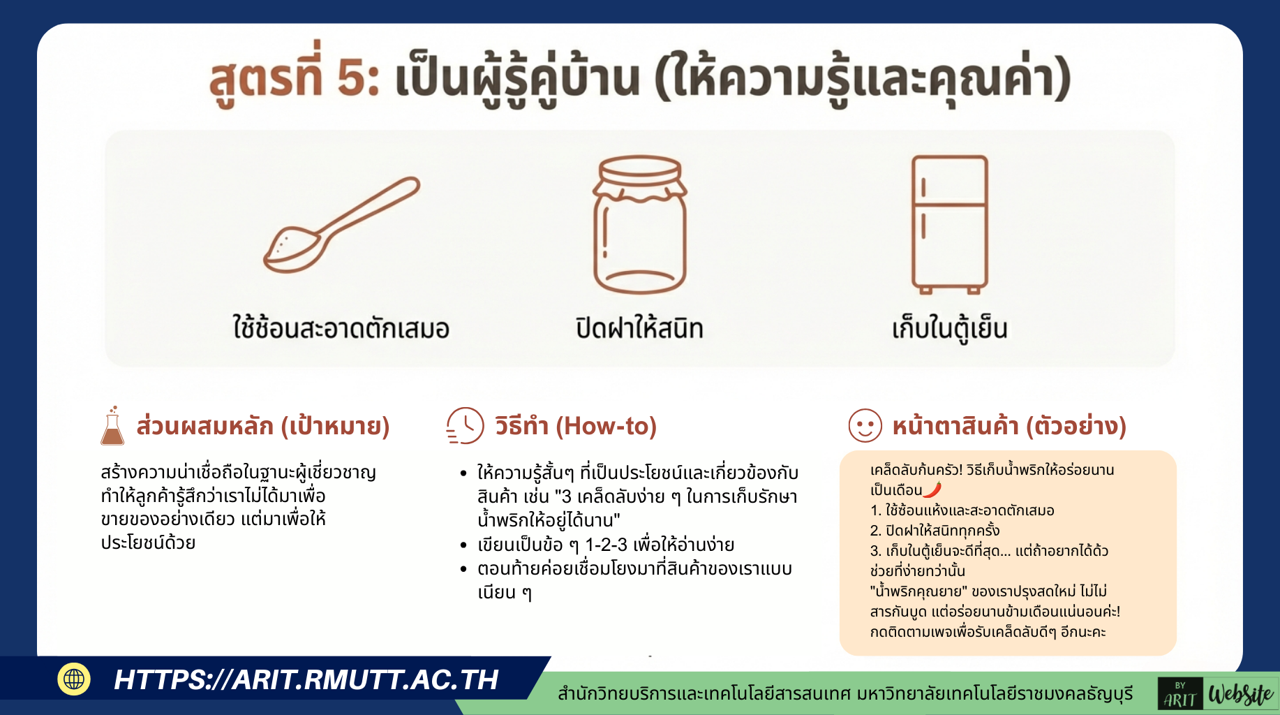 สูตรที่ 5: เป็นผู้รู้คู่บ้าน (ให้ความรู้และคุณค่า)