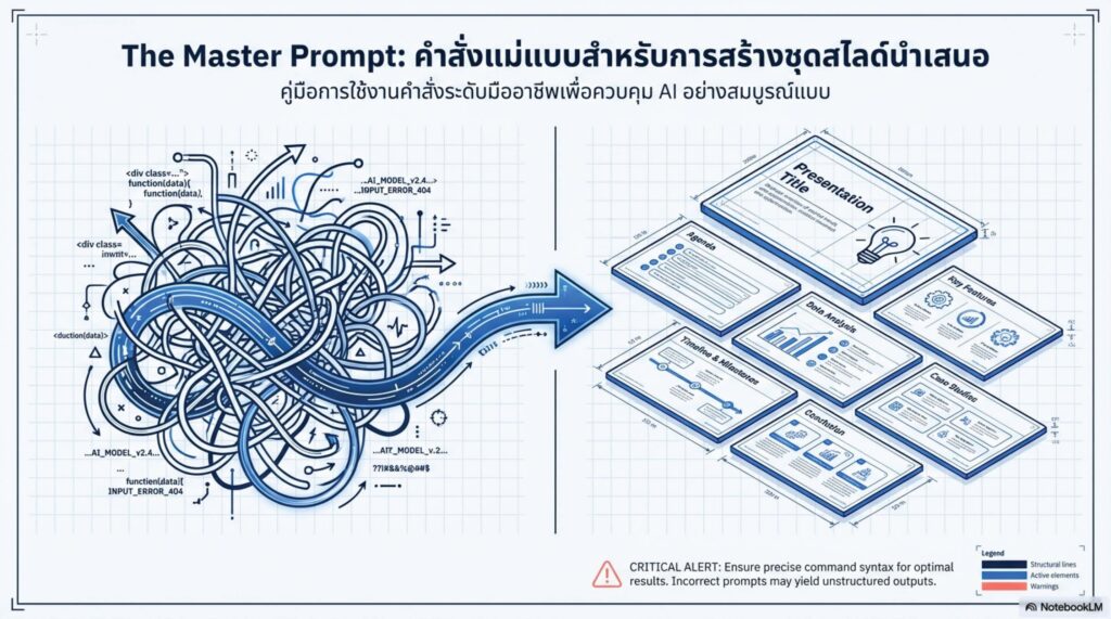 สไตล์ที่ 1 Modern Minimal (เรียบหรู มืออาชีพ) เหมาะกับ: งานระดับนโยบาย / การบรรยายเชิงวิชาการให้บุคลากรมหาวิทยาลัย / เวทีทางการระดับผู้บริหาร (Keynote) การออกแบบ (Visual): ซ้ายข้อความ ขวาภาพ, พื้นหลังสีขาว เทาอ่อน หรือ Navy, ใช้พื้นที่ว่าง (White Space) เยอะ, ตัวอักษรใหญ่ อ่านง่าย, เน้นภาพถ่ายการทำงานจริง (Real-life office) ผสมไอคอนเส้นบาง (Line art) โทนภาษา: ทางการ น่าเชื่อถือ ย่อยง่าย ไม่ใช้ศัพท์เทคนิคที่ซับซ้อนเกินจำเป็
