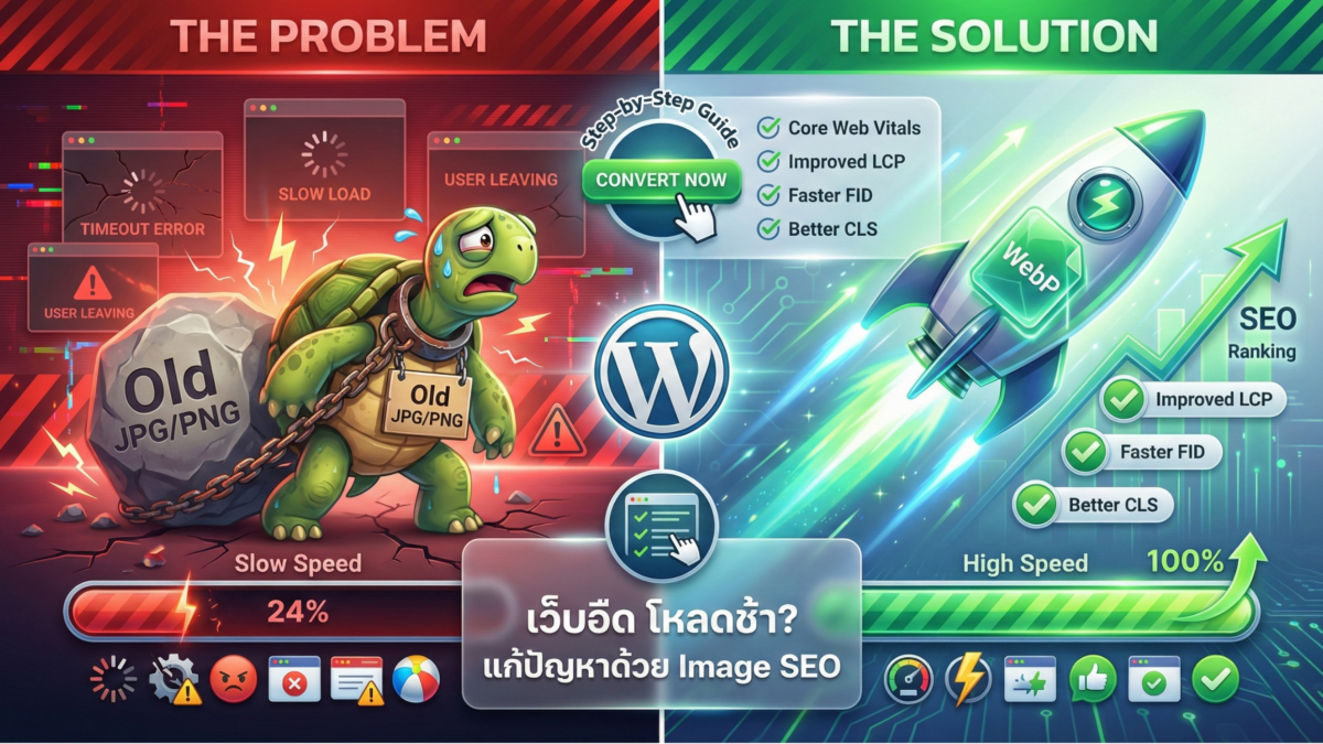 แนะนำวิธีการแปลงไฟล์รูปภาพและลดขนาดไฟล์ภาพให้เป็นนามสกุล .WebP ซึ่งเป็นไฟล์รูปภาพยุคใหม่ที่ช่วยให้เว็บไซต์โหลดเร็วขึ้น คงความคมชัดสูงแต่มีขนาดเล็กกว่าไฟล์ JPEG หรือ PNG ทั่วไป พร้อมขั้นตอนการทำแบบเข้าใจง่าย