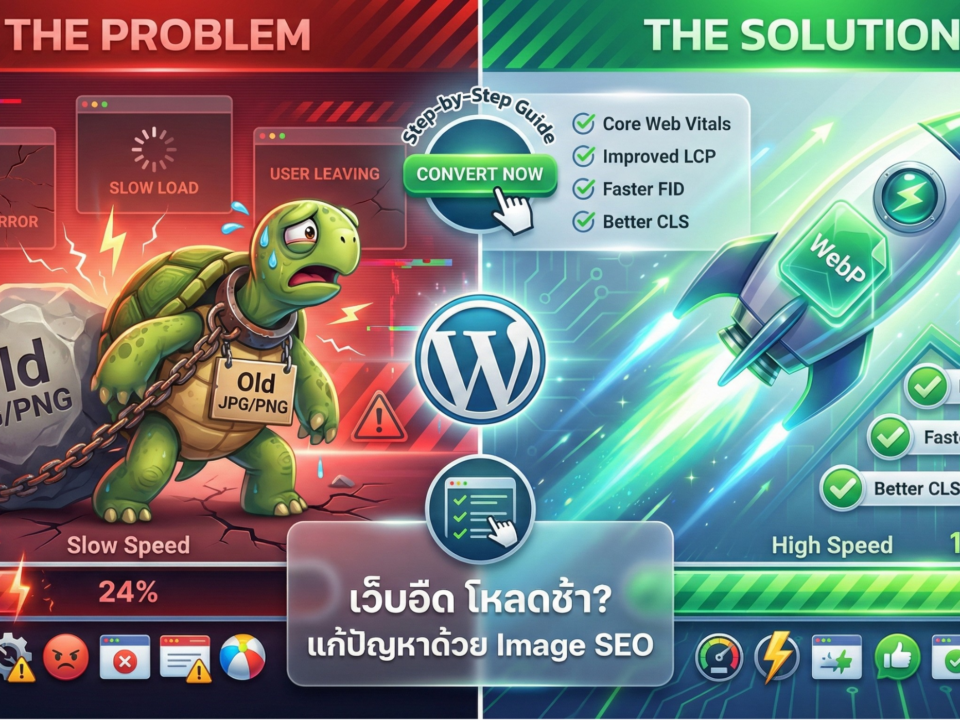 แนะนำวิธีการแปลงไฟล์รูปภาพและลดขนาดไฟล์ภาพให้เป็นนามสกุล .WebP ซึ่งเป็นไฟล์รูปภาพยุคใหม่ที่ช่วยให้เว็บไซต์โหลดเร็วขึ้น คงความคมชัดสูงแต่มีขนาดเล็กกว่าไฟล์ JPEG หรือ PNG ทั่วไป พร้อมขั้นตอนการทำแบบเข้าใจง่าย