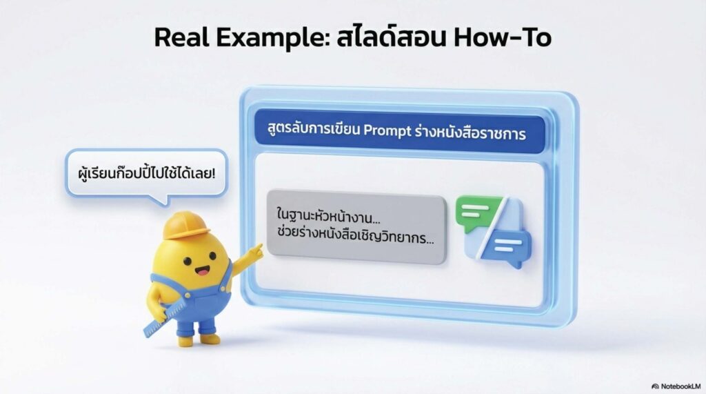สไลด์โครงสร้างการเขียน Prompt สำหรับออกแบบสไลด์ (The Master Prompt) ด้วย NotebookLM