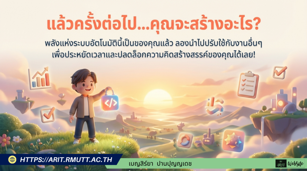 สไตล์ 3D Pixar ผสม Chibi 3D อินโฟกราฟิกสมัยใหม่ ช่วยออกแบบสไลด์อินโฟกราฟิก เรื่อง “ให้ AI สร้างแบบสอบถามอัตโนมัติด้วย Google Form”