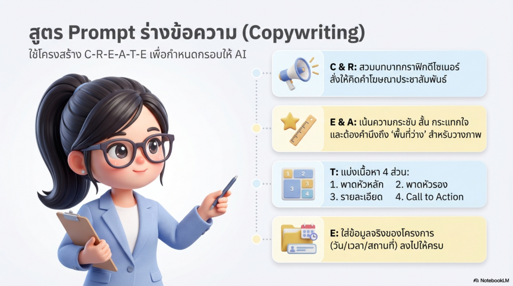 สไลด์สไตล์ อินโฟกราฟิกการเรียนรู้ ตัวละครเป็น PR สาวผมยาวผูกผม สไตล์ 3D Pixar ใช้ตัวละครตัวเดียวกันทุกสไลด์ ผสม Chibi ทันสมัย มืออาชีพ ออกเป็น 4 สไลด์ 