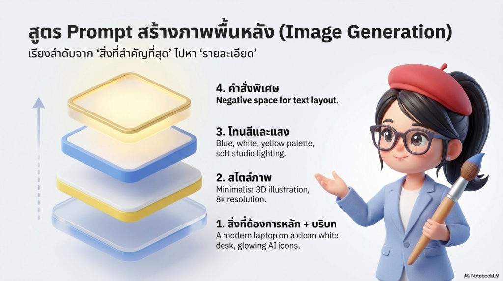 สไลด์สไตล์ อินโฟกราฟิกการเรียนรู้ ตัวละครเป็น PR สาวผมยาวผูกผม สไตล์ 3D Pixar ใช้ตัวละครตัวเดียวกันทุกสไลด์ ผสม Chibi ทันสมัย มืออาชีพ ออกเป็น 4 สไลด์ 