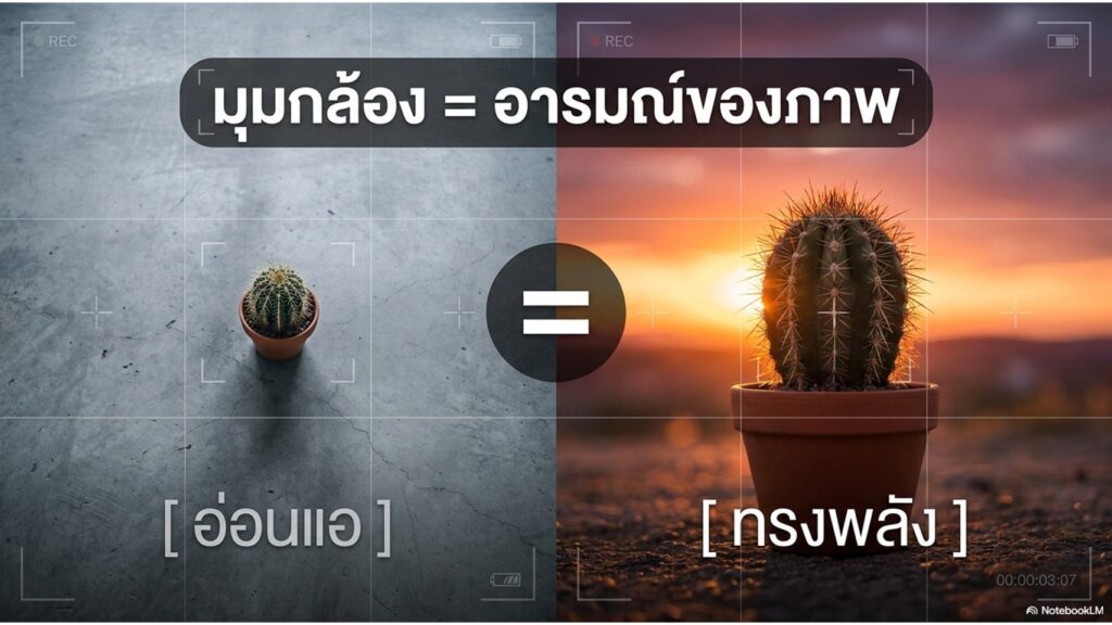 สร้างสไลด์สไตล์สมจริง แนะนำมุมมองการถ่ายภาพขนาดตัวอักษร 30pt ความละเอีย 300dpi ภาษาเหมาะกับนักเรียนมัธยมปลาย เน้นตัวอย่างเป็นวัตถุ หรือดอกไม้