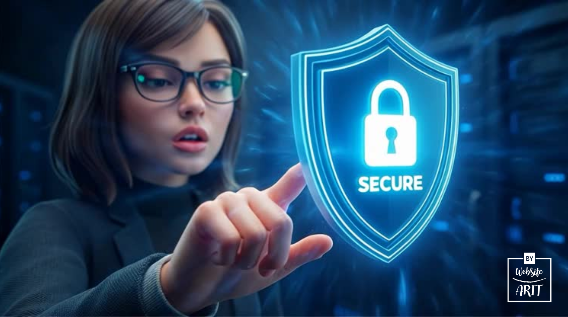 ฉากที่ 3: ความเป็นส่วนตัวของข้อมูล (Privacy) • Visual: ภาพโคลสอัพสลับกับภาพกว้าง เห็นปลายนิ้วสัมผัสปุ่มระบบความปลอดภัยกลางอากาศ มีกราฟิกวงจรดิจิทัลแผ่ออกไปรอบด้าน