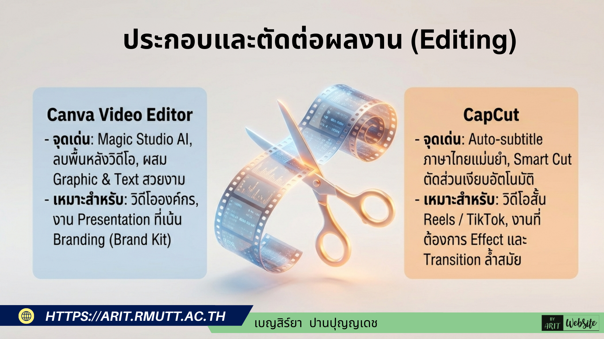 ตัดต่อวิดีโอด้วย Canva และ CapCut หลังจากได้วัสดุครบทั้งเสียงบรรยาย เสียงเพลง และคลิปวิดีโอแล้ว ขั้นตอนสำคัญคือการนำมาประกอบและตัดต่อ Canva และ CapCut เป็นสองเครื่องมือยอดนิยมที่ใช้งานง่ายและมีฟีเจอร์ AI ครบสมบูรณ์