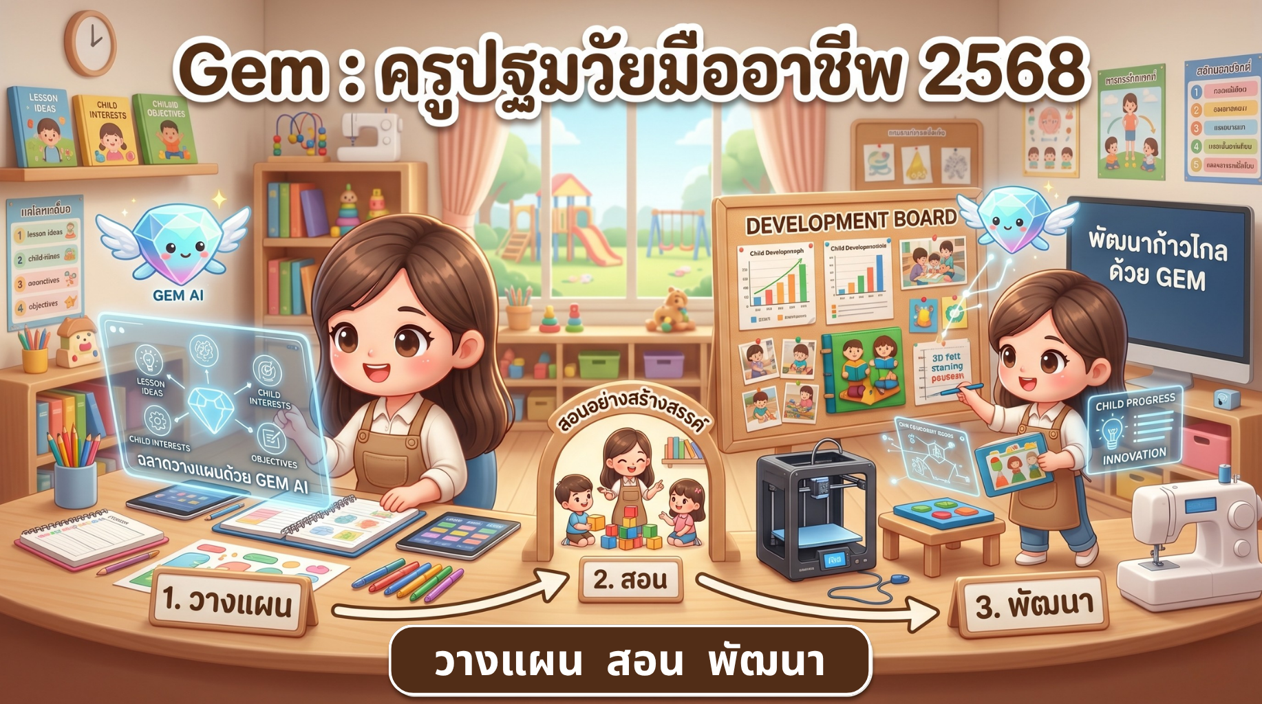 Gem: ครูปฐมวัยมืออาชีพ 2568 (วางแผน/สอน/พัฒนา)