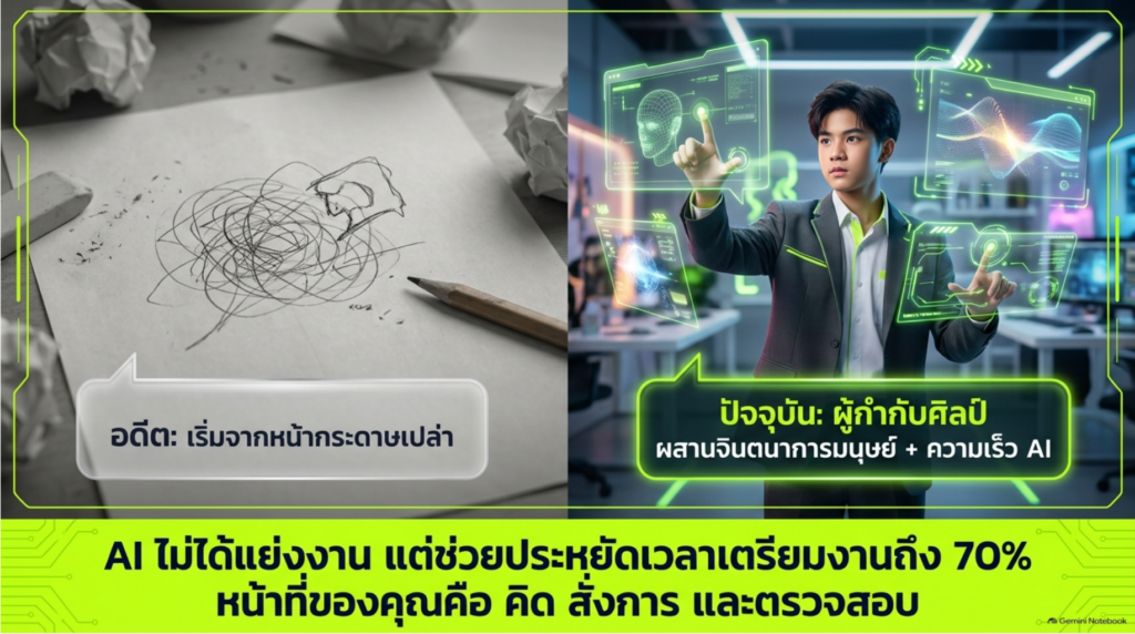 ในยุคปัจจุบัน เทคโนโลยีสร้างภาพด้วย AI (AI Image Generator) ได้กลายมาเป็นตัวช่วยที่พลิกโฉมวงการสื่อสารเชิงภาพ AI ทำหน้าที่เป็น "ผู้ช่วยสร้างสรรค์ร่วมกับมนุษย์" (Hybrid Intelligence) ที่ปลดล็อกข้อจำกัดทางด้านทักษะศิลปะของทุกคน เทคโนโลยีนี้ช่วยเปลี่ยนแนวคิดหรือไอเดียภาษาไทยธรรมดาให้กลายเป็นงานกราฟิกระดับมืออาชีพได้ภายในไม่กี่วินาที ช่วยลดต้นทุน ประหยัดเวลาทำงานในการดีไซน์ และเพิ่มโอกาสในการทดลองสไตล์ภาพที่หลากหลายอย่างไร้ขีดจำกัดเพื่อพัฒนาภาพลักษณ์โฆษณาและการตลาดให้โดดเด่นสูงสุด