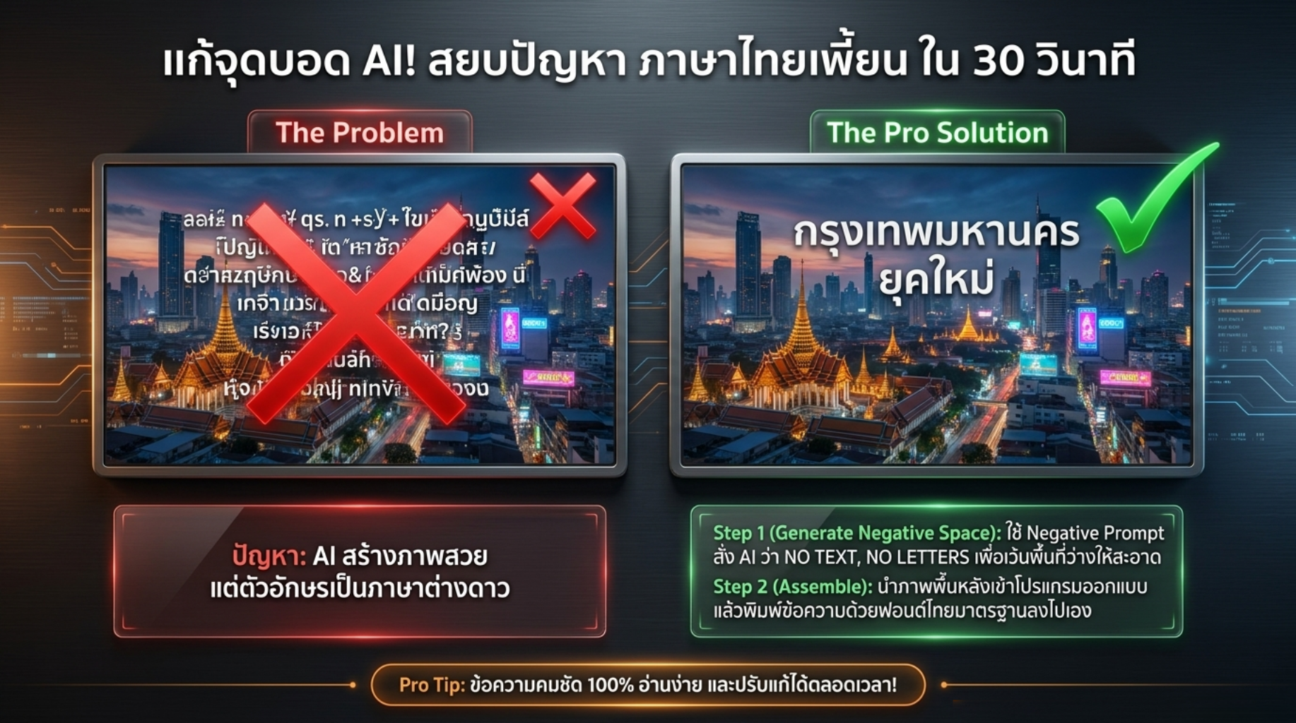 แก้จุดบอด AI! สยบปัญหา "ภาษาไทยเพี้ยน" ใน 30 วินาที หลายคนที่ใช้งาน AI สร้างภาพคงเคยเจอปัญหาชวนปวดหัว นั่นคือ AI มักจะวาดภาพออกมาได้สวยงามอลังการ แต่พอถึงคราวต้องมีตัวหนังสือภาษาไทยอยู่ในภาพ ผลลัพธ์ที่ได้กลับกลายเป็น "ภาษาต่างดาว" ที่บิดเบี้ยวและอ่านไม่ออก